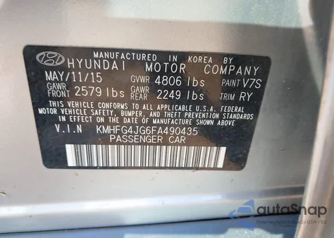 2015 Hyundai Azera из США, поврежденный, VIN KMHFG4JG6FA490435